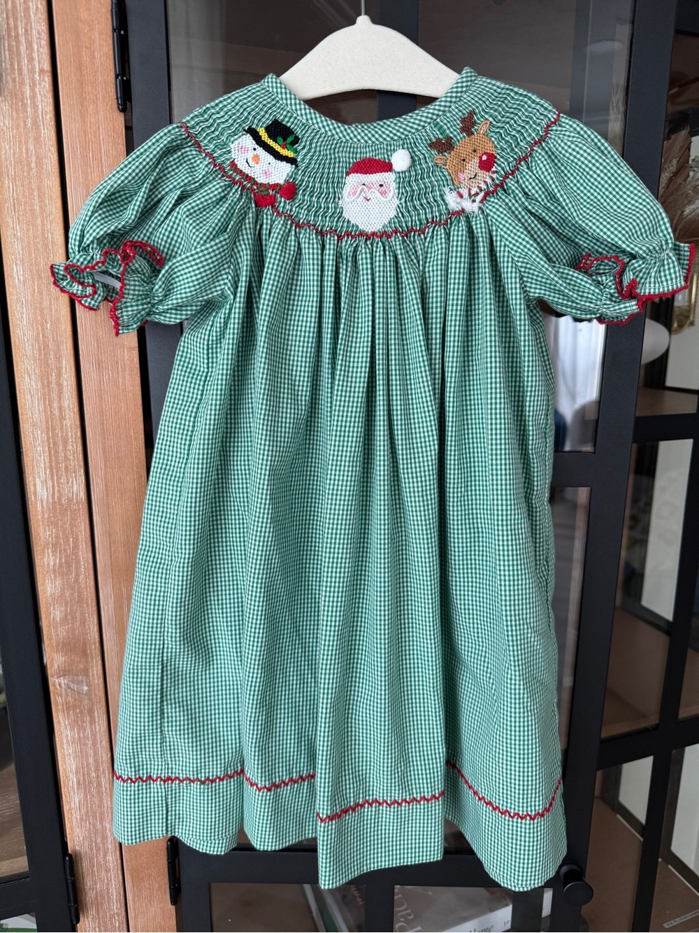 Christmas smock dress santa rudolf reindeer snowman toddler girl short sleeve